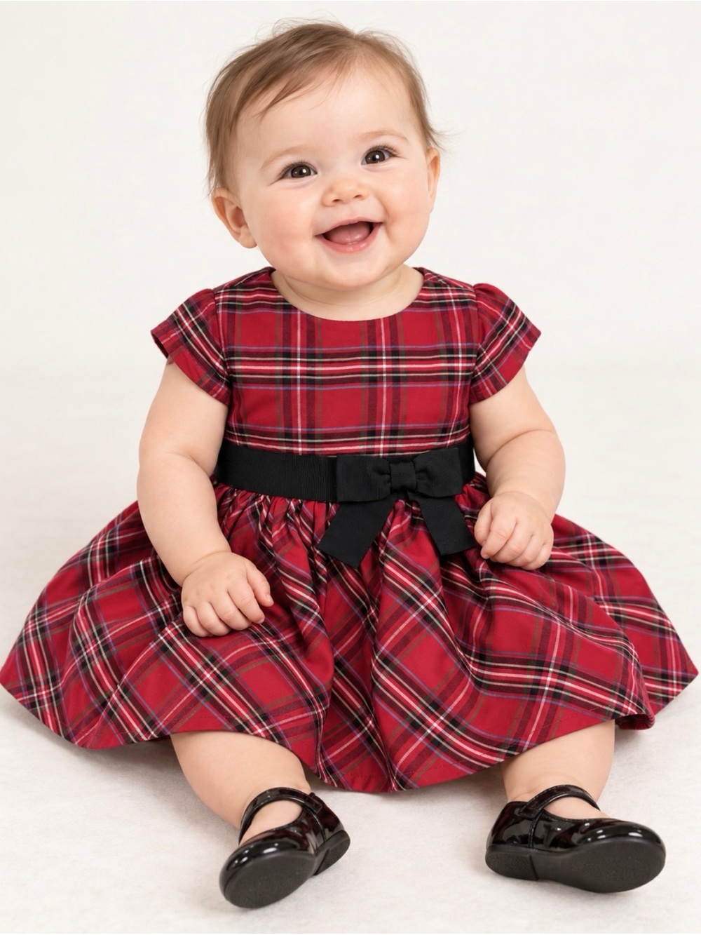 Carter's Red Plaid Bow Waist Baby Holiday Dress